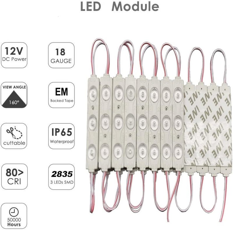 TeiNewBy LED Module, LED Decorative Light White 20pcs 9.8 Ft 2835 SMD 150LM IP65 Waterproof Decorative Light for Letter Sign Advertising Signs with Tape Adhesive Backside (White Light) - Image 1